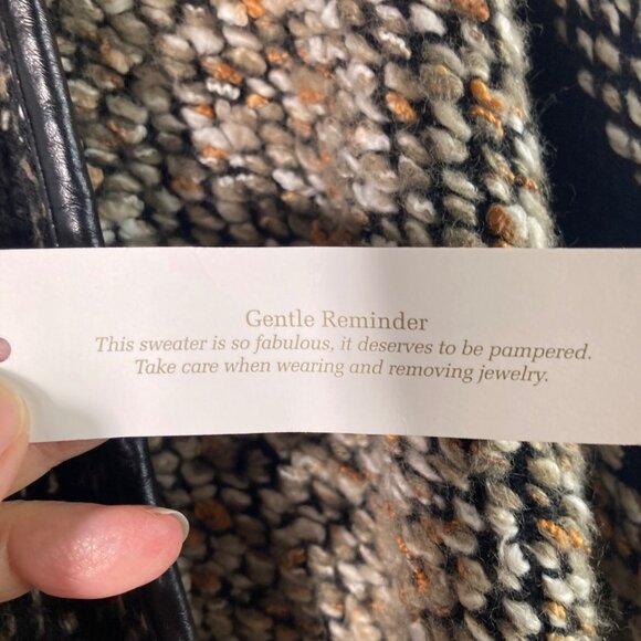 Chicos Wool Blend Fringe Tweed Kinsley Cardigan Sweater M Black Neutral - Picture 8 of 11